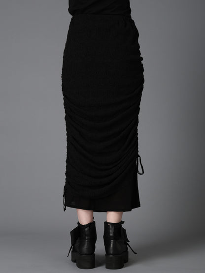 LACE+RIB KNIT GATHERED LAYERED SKIRT