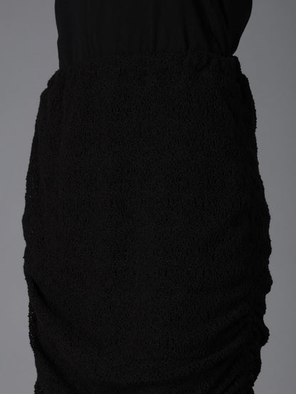 LACE+RIB KNIT GATHERED LAYERED SKIRT