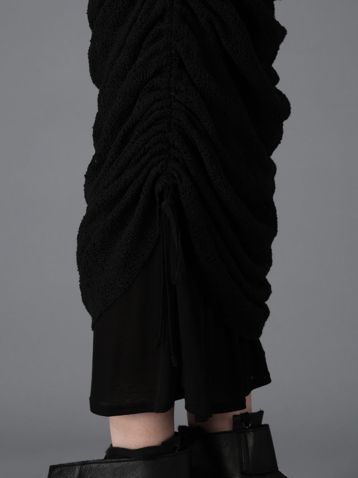 LACE+RIB KNIT GATHERED LAYERED SKIRT
