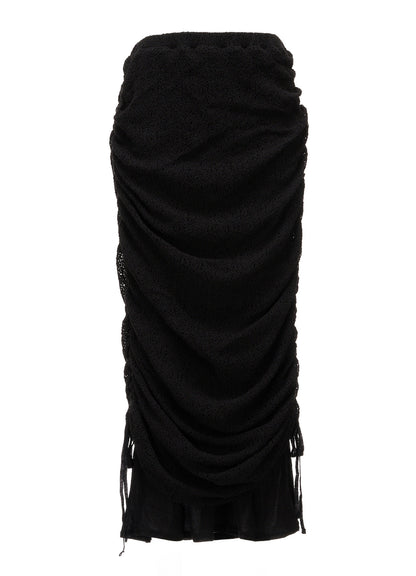 LACE+RIB KNIT GATHERED LAYERED SKIRT