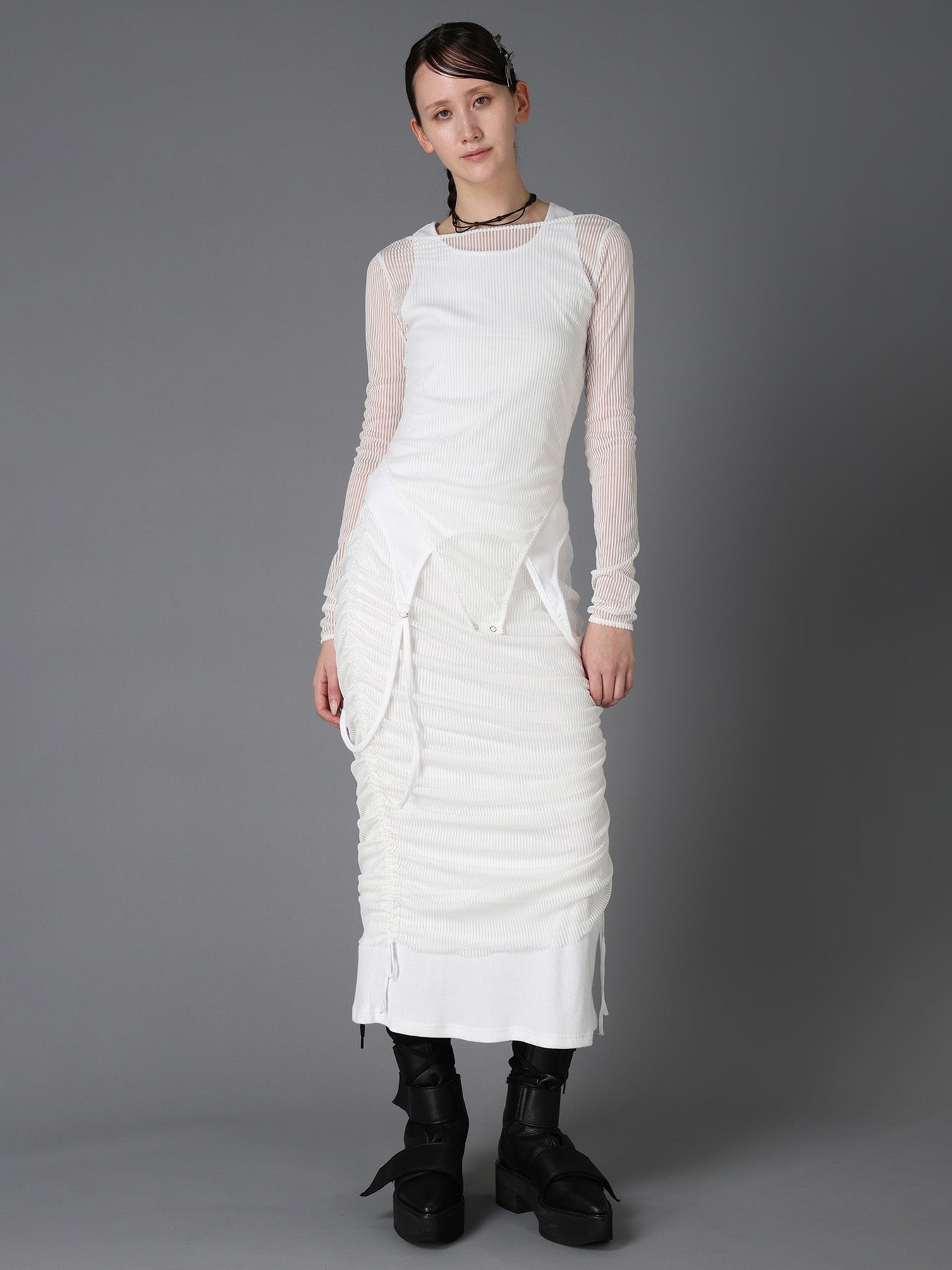 STRIPE TULLE GATHERED LAYERED SKIRT – THE SHOP YOHJI YAMAMOTO