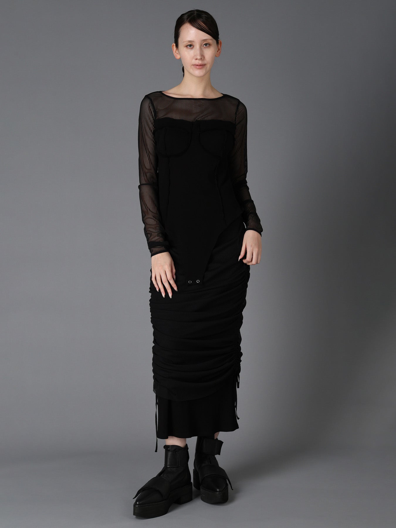 STRIPE TULLE  GATHERED LAYERED SKIRT