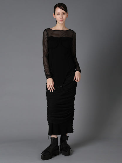 STRIPE TULLE  GATHERED LAYERED SKIRT