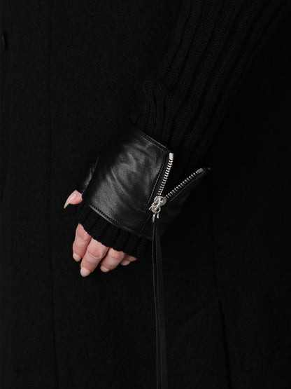 LAMB LEATHER+WOOL RIB KNIT  LONG RIBBED LEATHER GLOVES
