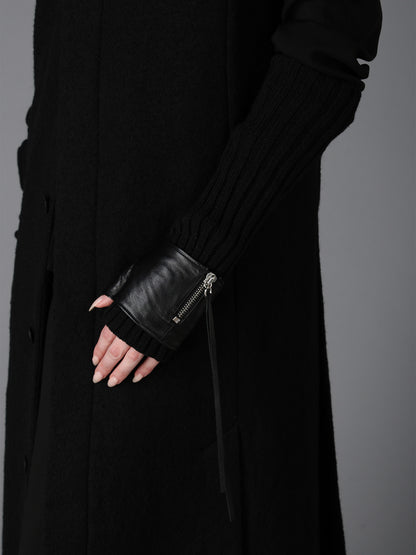 LAMB LEATHER+WOOL RIB KNIT  LONG RIBBED LEATHER GLOVES