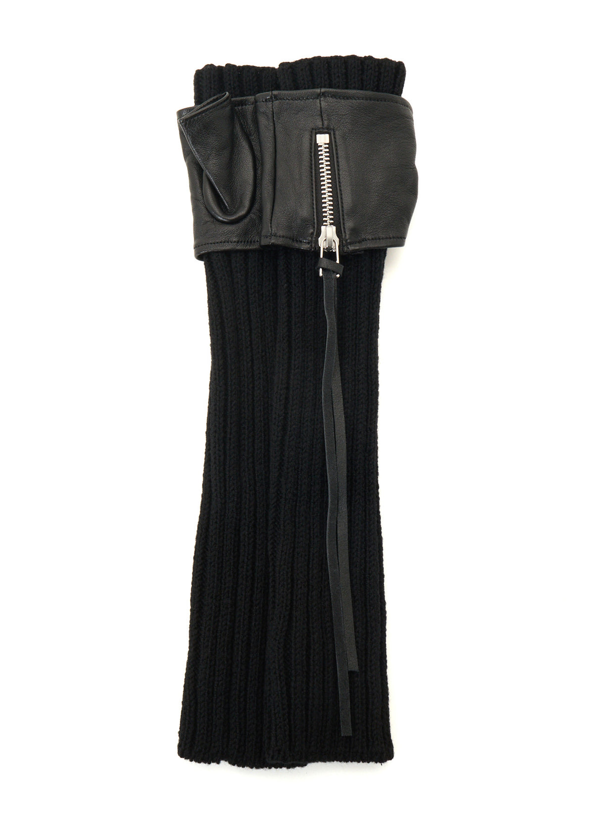 LAMB LEATHER+WOOL RIB KNIT  LONG RIBBED LEATHER GLOVES