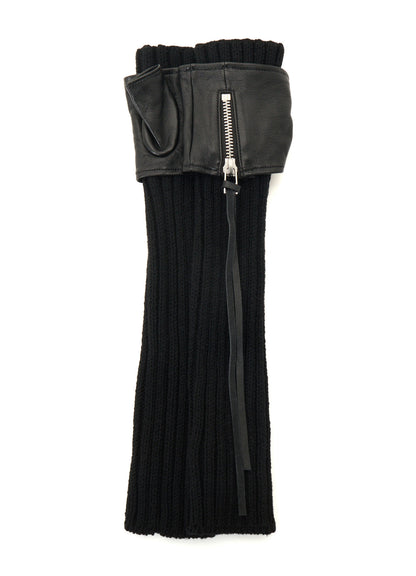 LAMB LEATHER+WOOL RIB KNIT  LONG RIBBED LEATHER GLOVES
