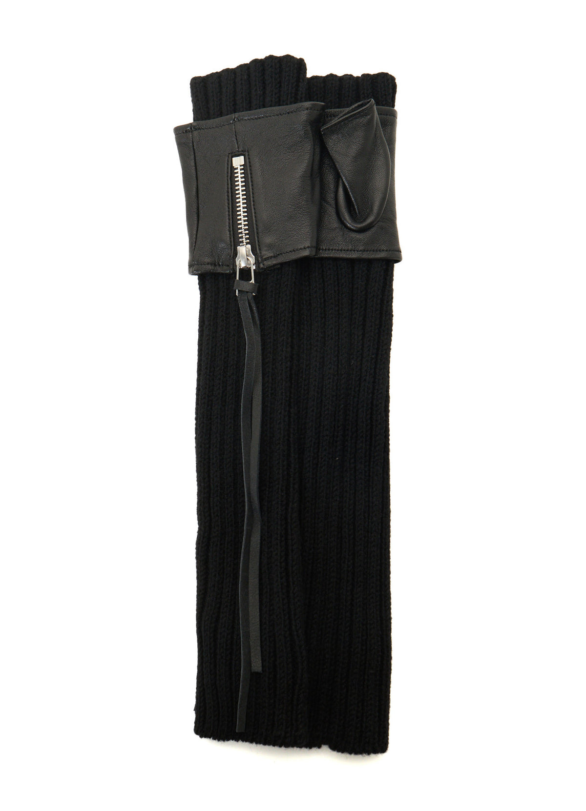LAMB LEATHER+WOOL RIB KNIT  LONG RIBBED LEATHER GLOVES