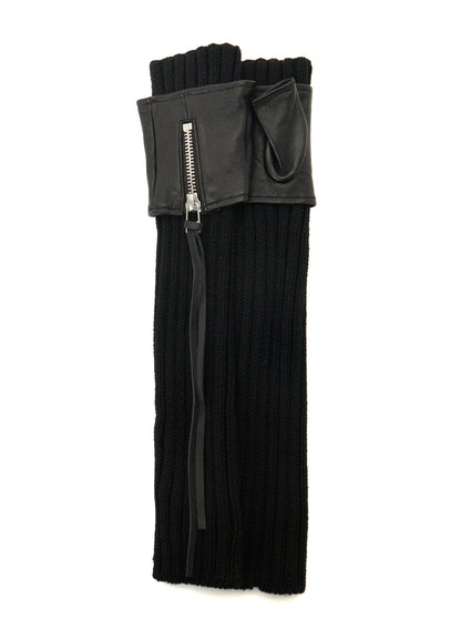 LAMB LEATHER+WOOL RIB KNIT  LONG RIBBED LEATHER GLOVES