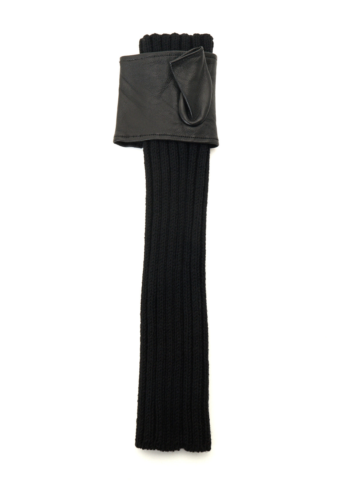 LAMB LEATHER+WOOL RIB KNIT  LONG RIBBED LEATHER GLOVES