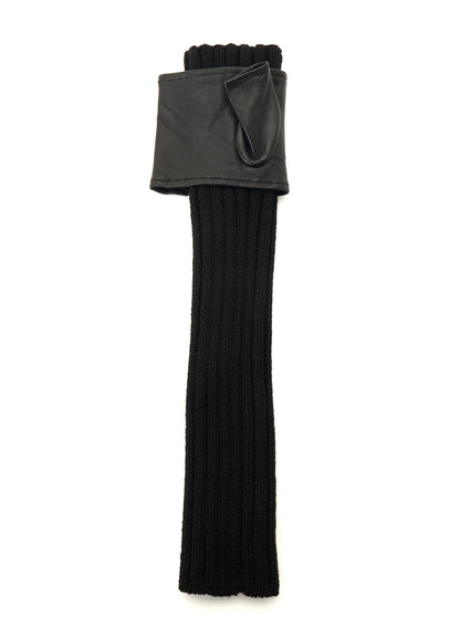 LAMB LEATHER+WOOL RIB KNIT  LONG RIBBED LEATHER GLOVES