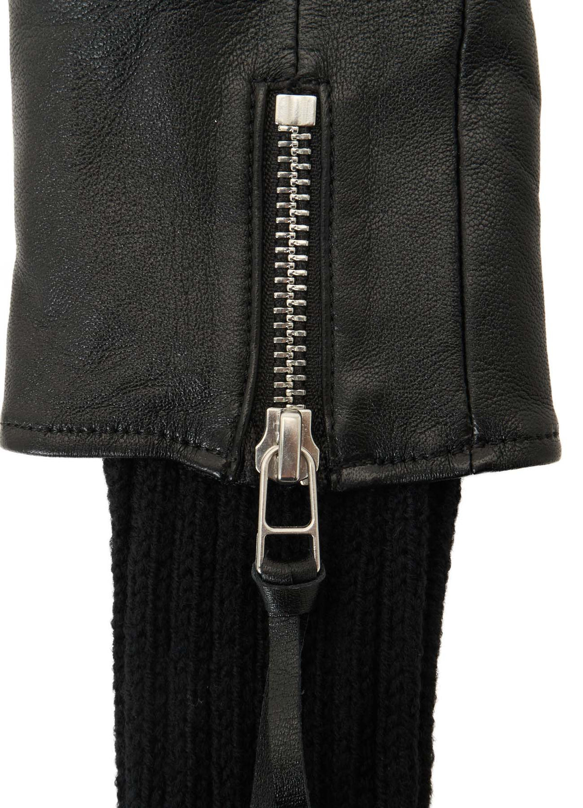 LAMB LEATHER+WOOL RIB KNIT  LONG RIBBED LEATHER GLOVES