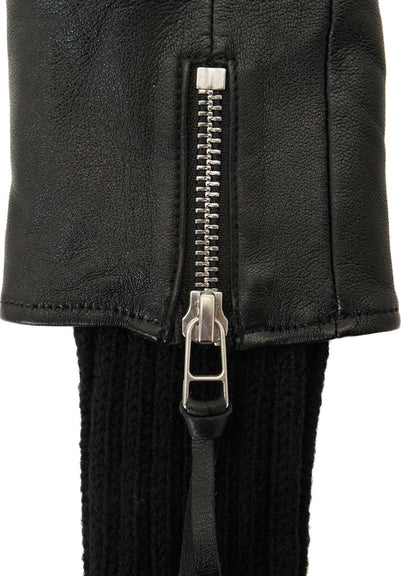 LAMB LEATHER+WOOL RIB KNIT  LONG RIBBED LEATHER GLOVES