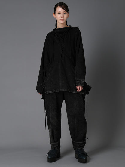 CHEMICAL BLEACHED DENIM LACE UP BLOUSON