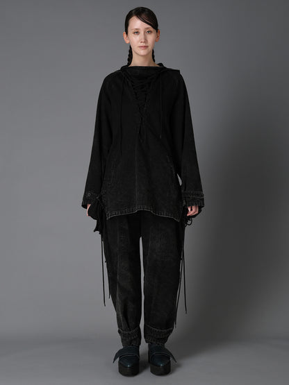 CHEMICAL BLEACHED DENIM LACE UP BLOUSON