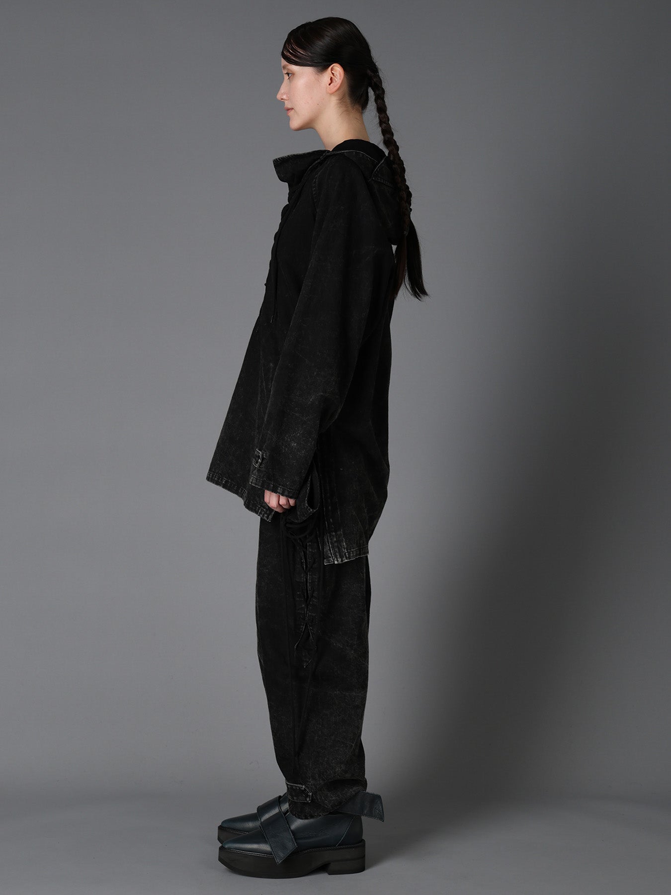 CHEMICAL BLEACHED DENIM LACE UP BLOUSON
