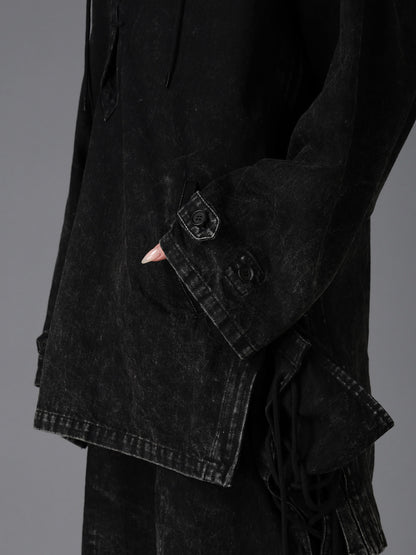 CHEMICAL BLEACHED DENIM LACE UP BLOUSON
