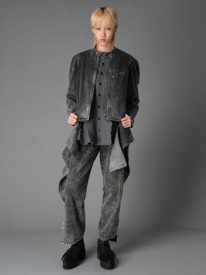 MIST BLEACHED DENIM STAND COLLAR BLOUSON
