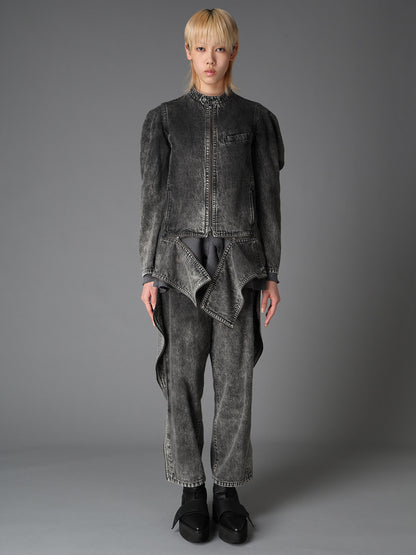 MIST BLEACHED DENIM STAND COLLAR BLOUSON