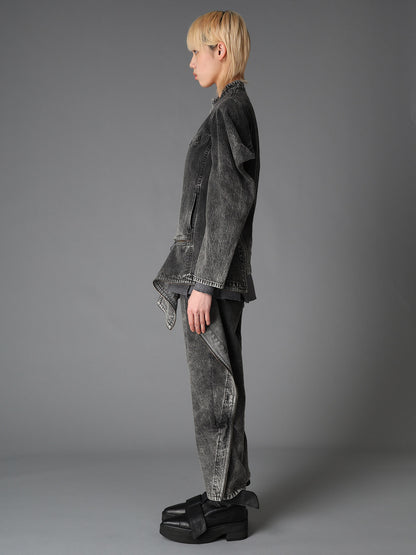 MIST BLEACHED DENIM STAND COLLAR BLOUSON