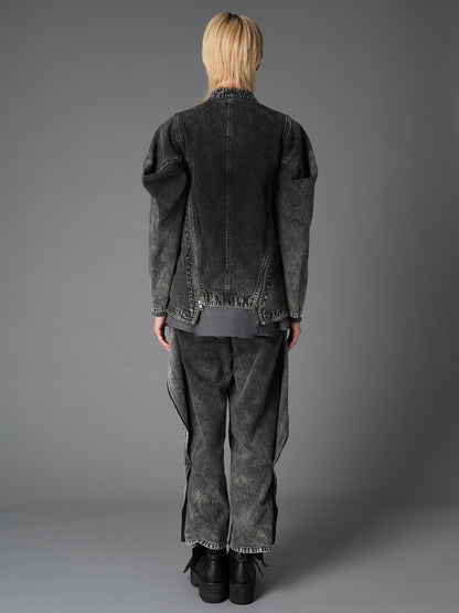 MIST BLEACHED DENIM STAND COLLAR BLOUSON