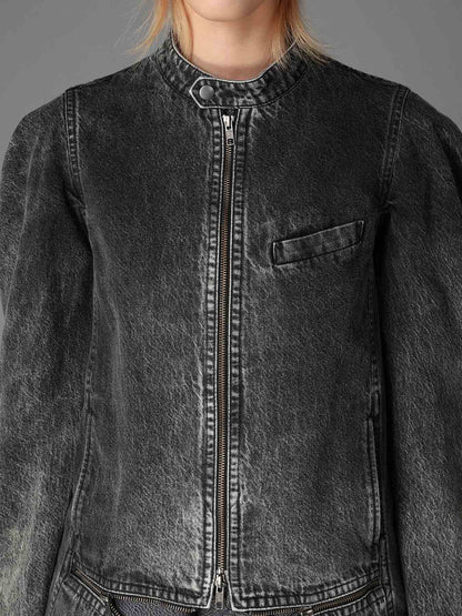 MIST BLEACHED DENIM STAND COLLAR BLOUSON