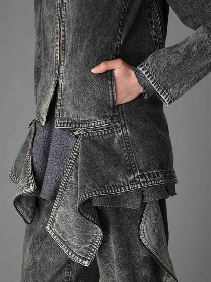 MIST BLEACHED DENIM STAND COLLAR BLOUSON