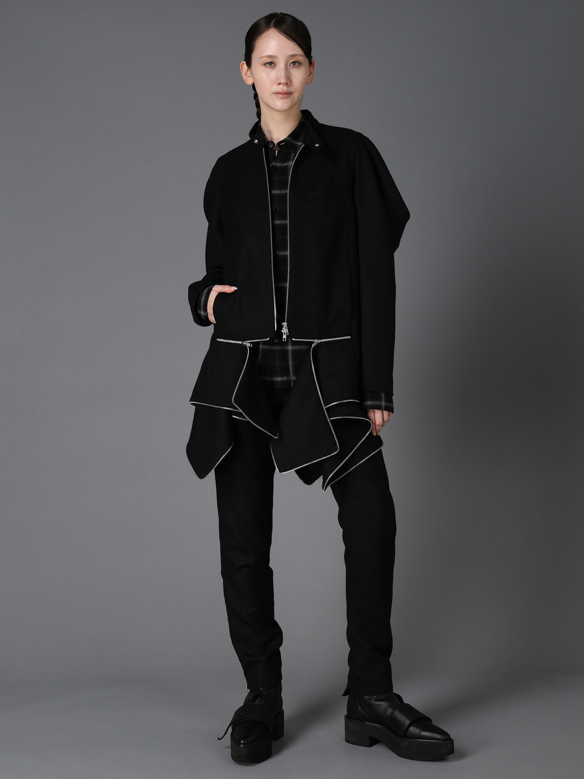 W/ SERGE  STAND COLLAR BLOUSON