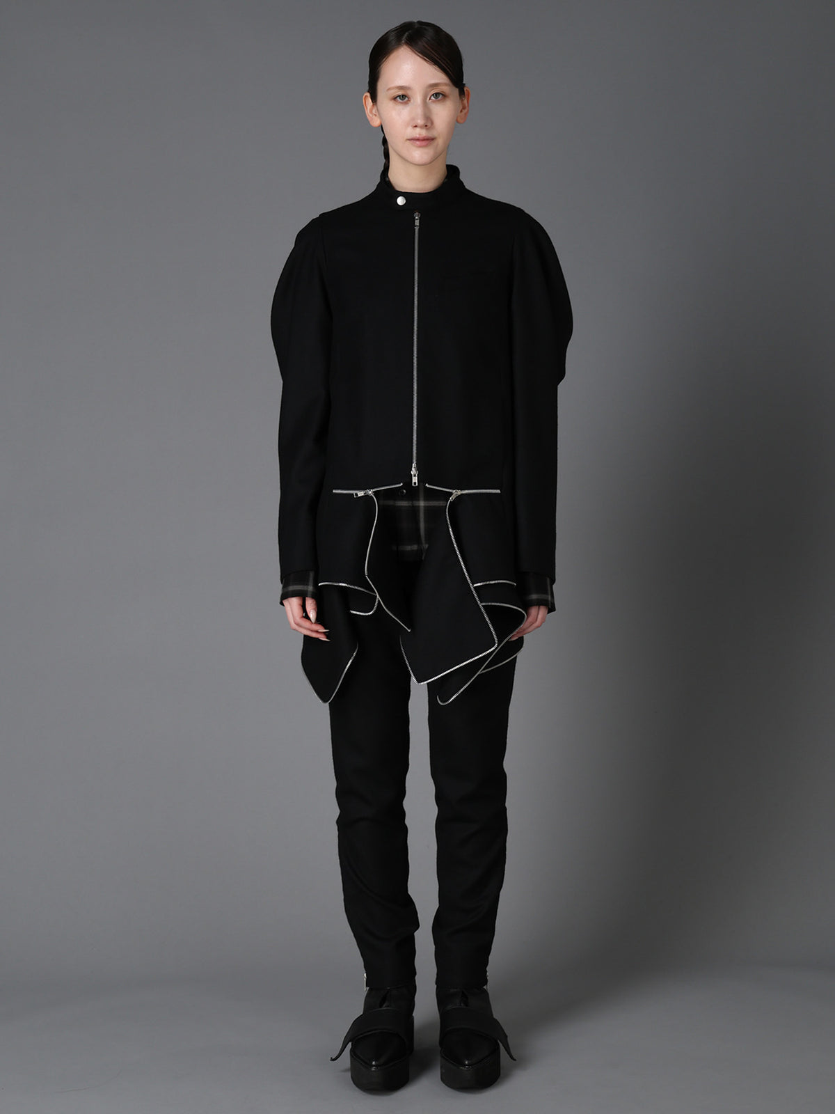 W/ SERGE  STAND COLLAR BLOUSON
