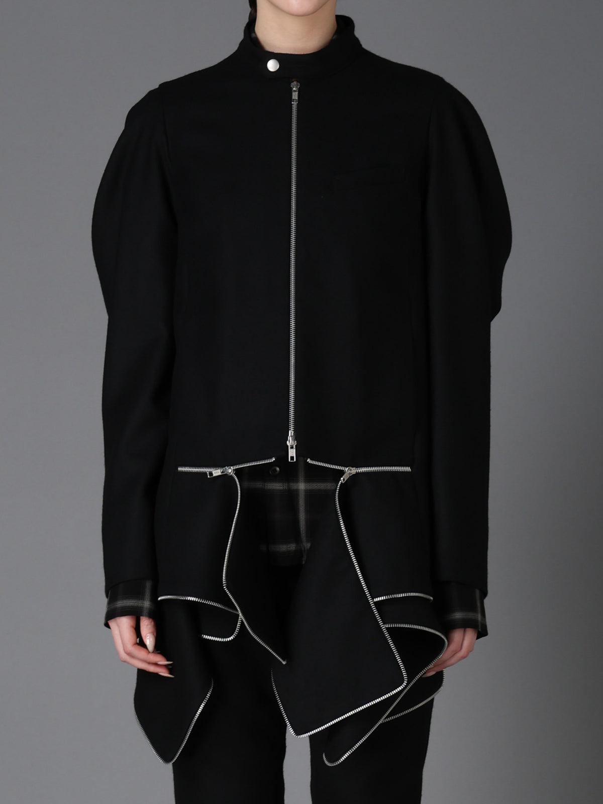 W/ SERGE  STAND COLLAR BLOUSON