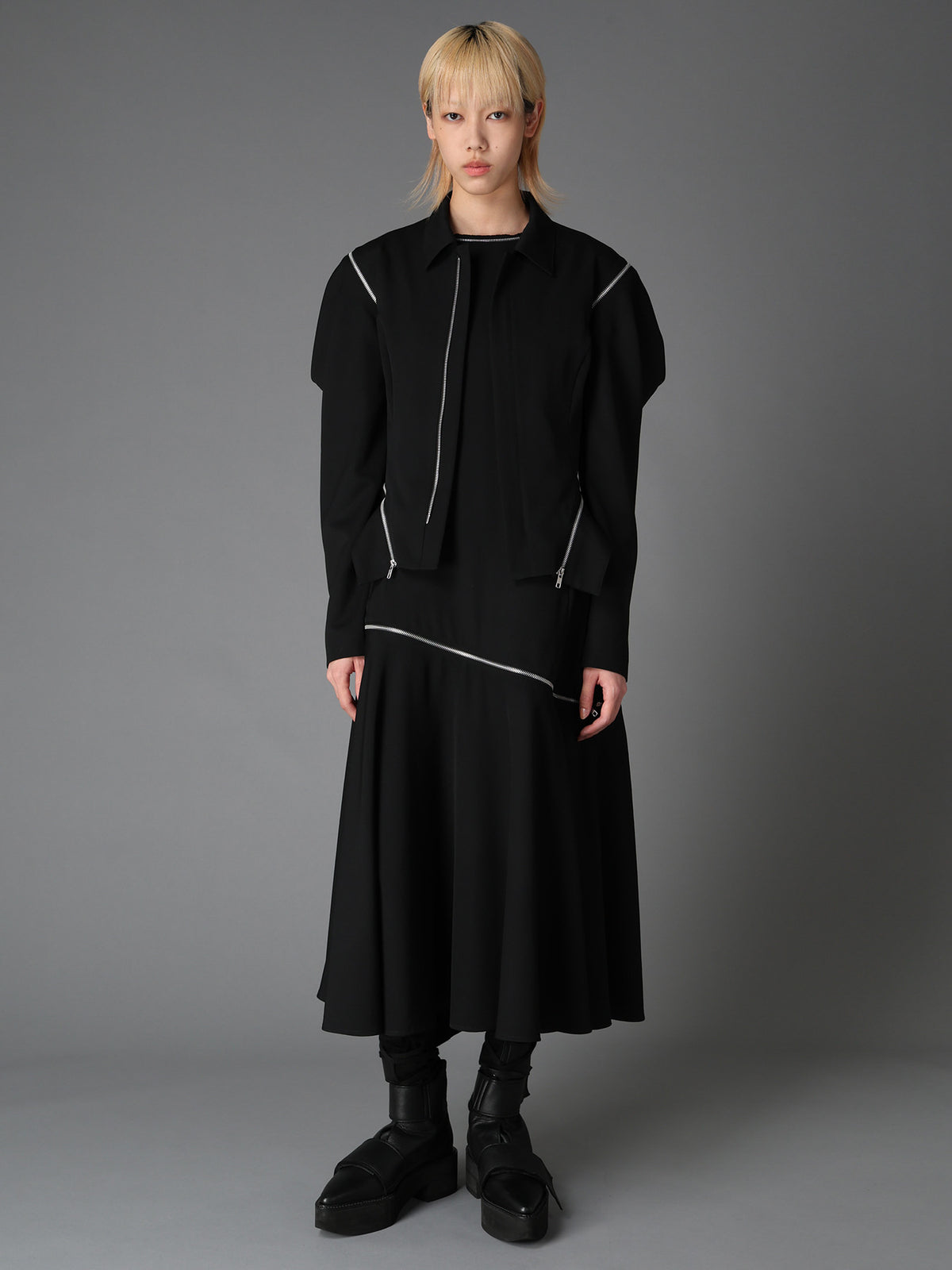 WOOL GABARDINE  ZIP PANEL BLOUSON