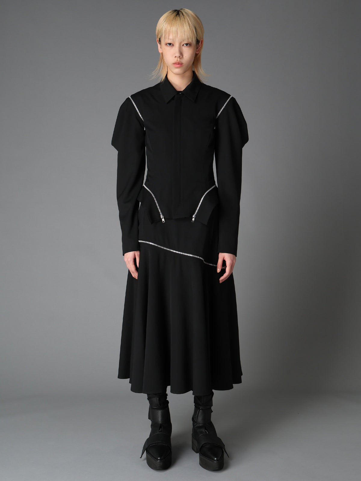 WOOL GABARDINE  ZIP PANEL BLOUSON