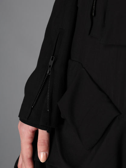 HIGH TWIST GABARDINE GUSSETED STAND COLLAR BLOUSON