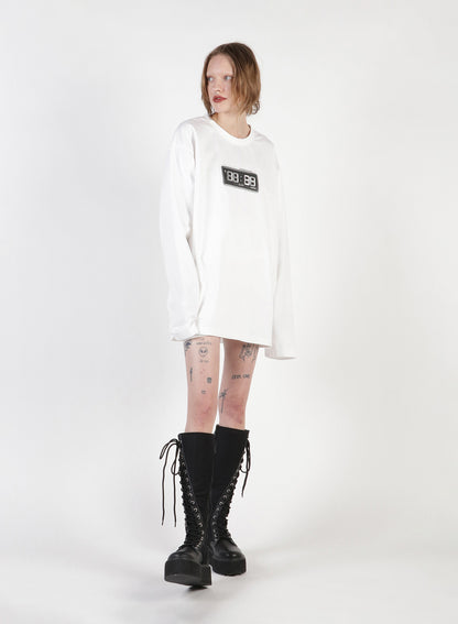 Clock Print Oversized Long T-Shirt