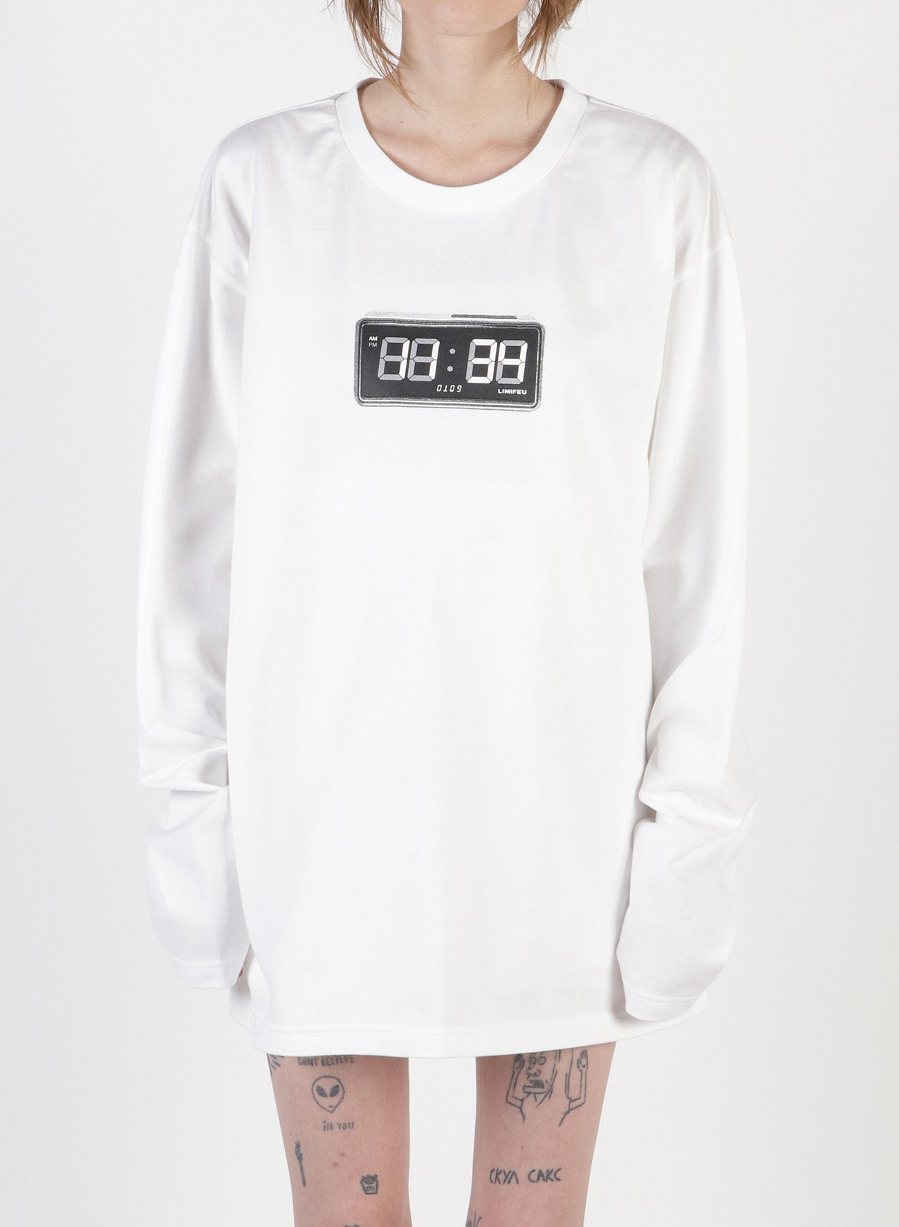 Clock Print Oversized Long T-Shirt