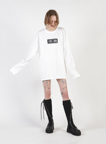 Clock Print Oversized Long T-Shirt