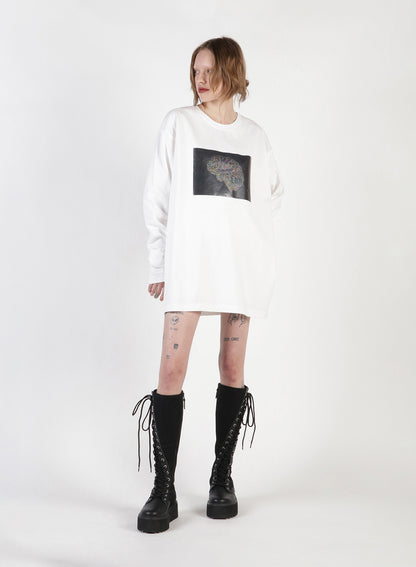 Ascii Brain Print Oversized Long T-Shirt