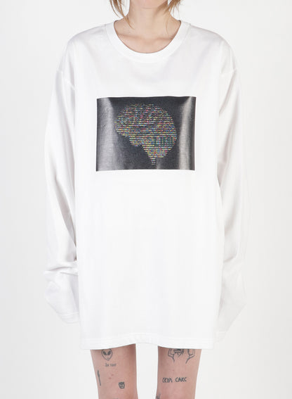 Ascii Brain Print Oversized Long T-Shirt