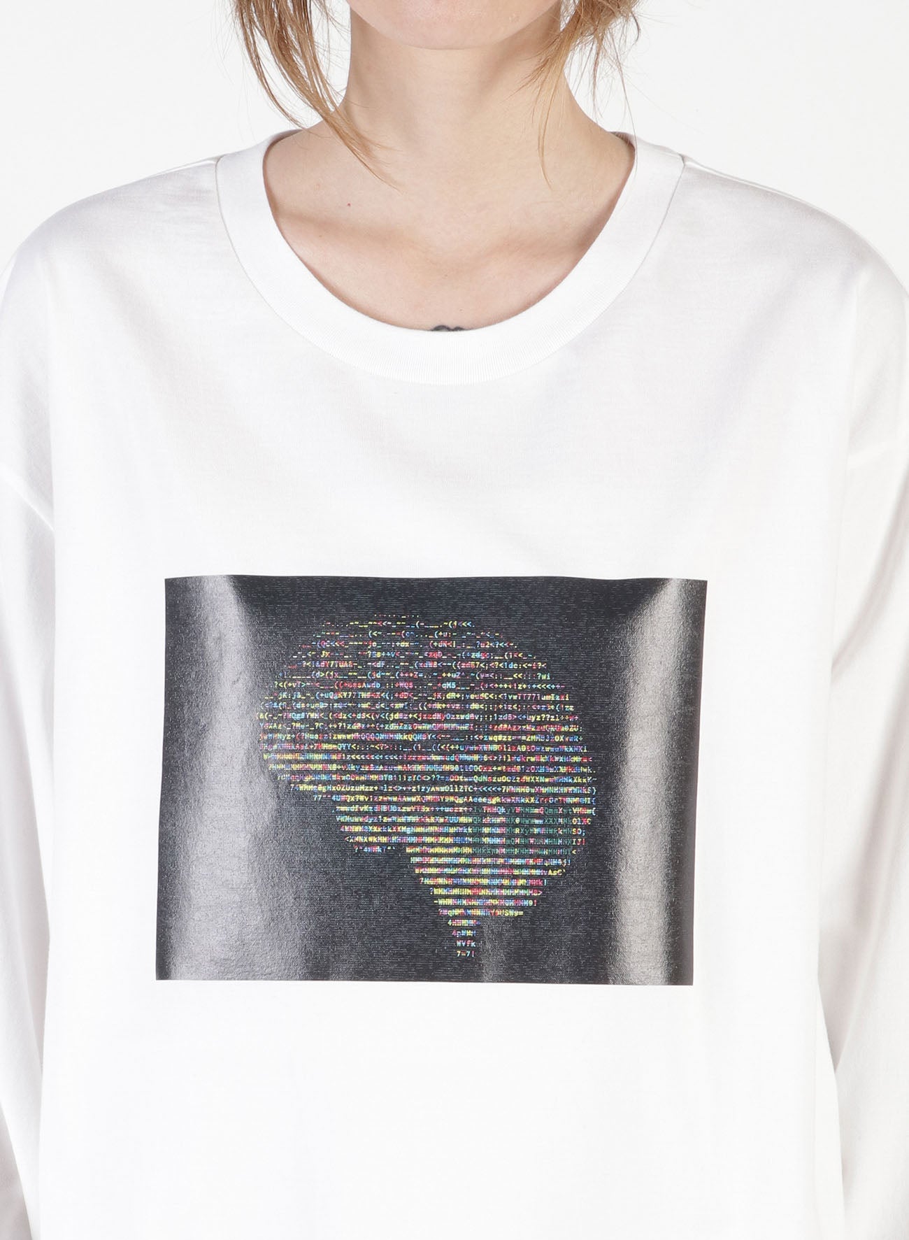 Ascii Brain Print Oversized Long T-Shirt