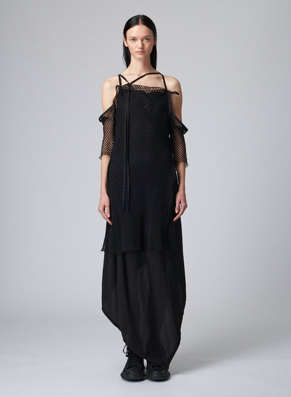 LYOCEL/CUPRO GABARDINE CAMISOLE STRAP DRESS WITH NET DETAIL