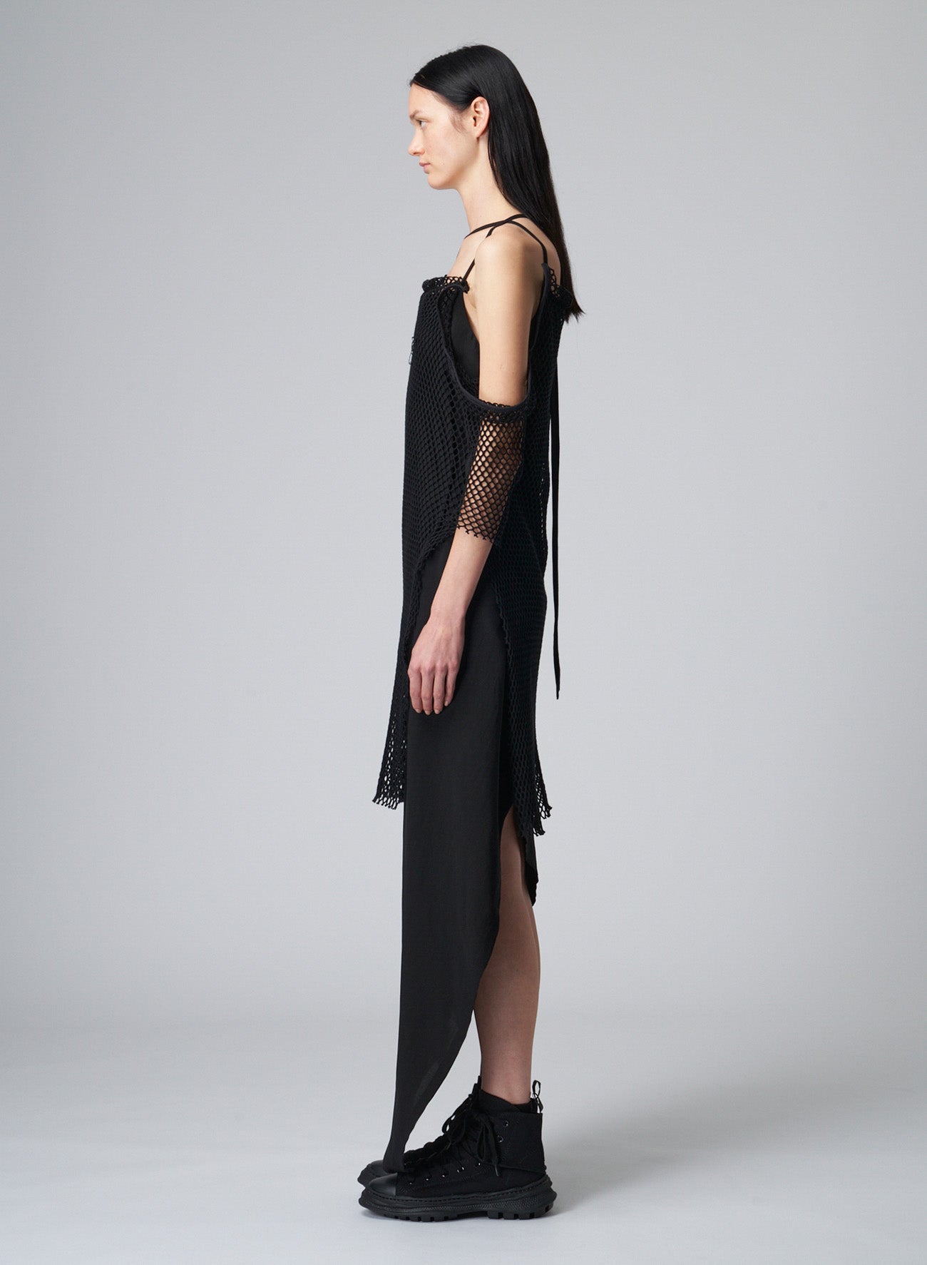 LYOCEL/CUPRO GABARDINE CAMISOLE STRAP DRESS WITH NET DETAIL