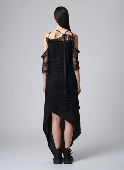 LYOCEL/CUPRO GABARDINE CAMISOLE STRAP DRESS WITH NET DETAIL