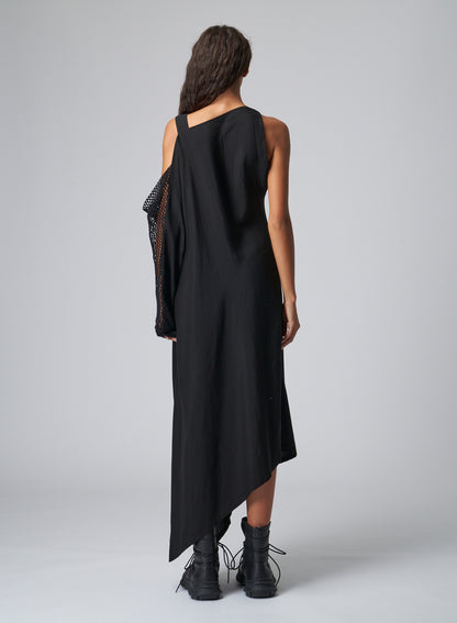 LYOCEL/CUPRO GABARDINE ASYMMETRIC DRESS WITH NET SLEEVE