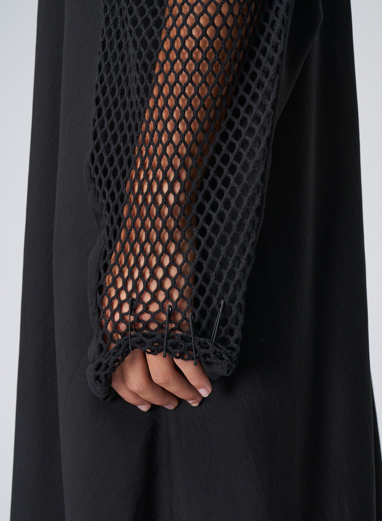 LYOCEL/CUPRO GABARDINE ASYMMETRIC DRESS WITH NET SLEEVE