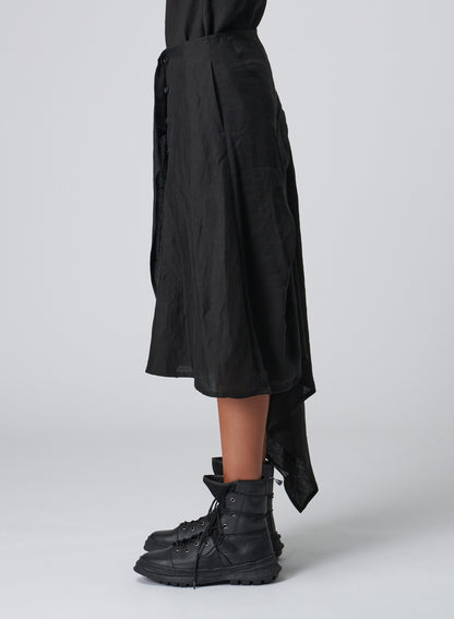 LINEN/CUPRO GABARDINE BUTTON-UP WRAP SKIRT