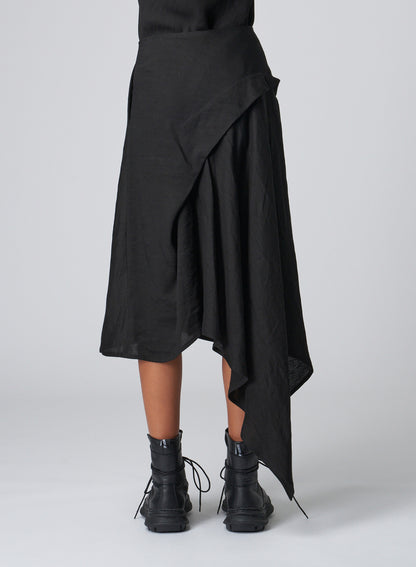 LINEN/CUPRO GABARDINE BUTTON-UP WRAP SKIRT