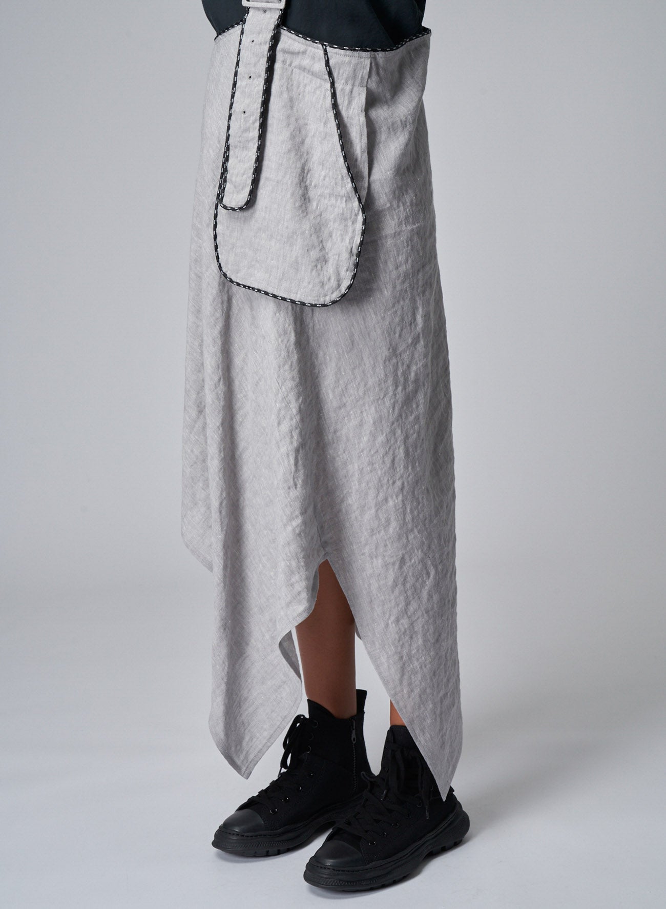 BREATHABLE LINEN/RAYON ASYMMETRIC SKIRT WITH SHOULDER STRAP