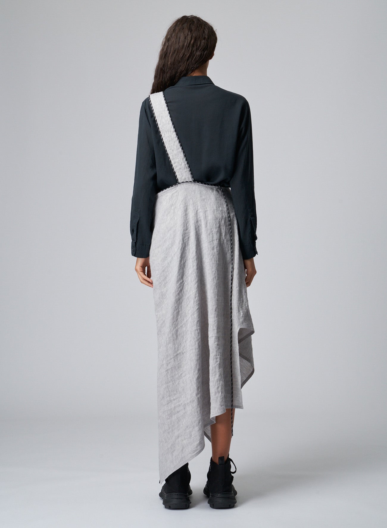 BREATHABLE LINEN/RAYON ASYMMETRIC SKIRT WITH SHOULDER STRAP