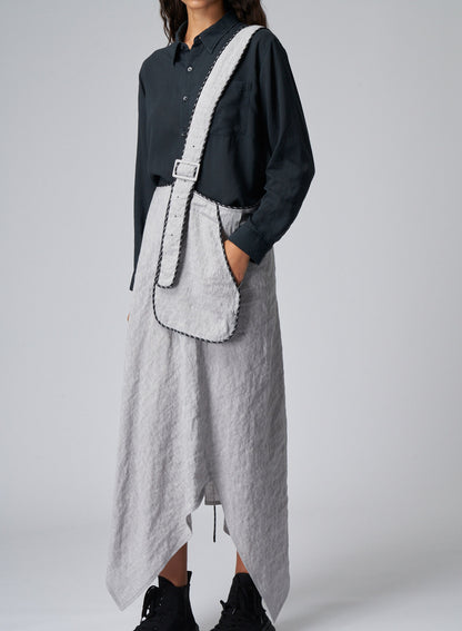 BREATHABLE LINEN/RAYON ASYMMETRIC SKIRT WITH SHOULDER STRAP