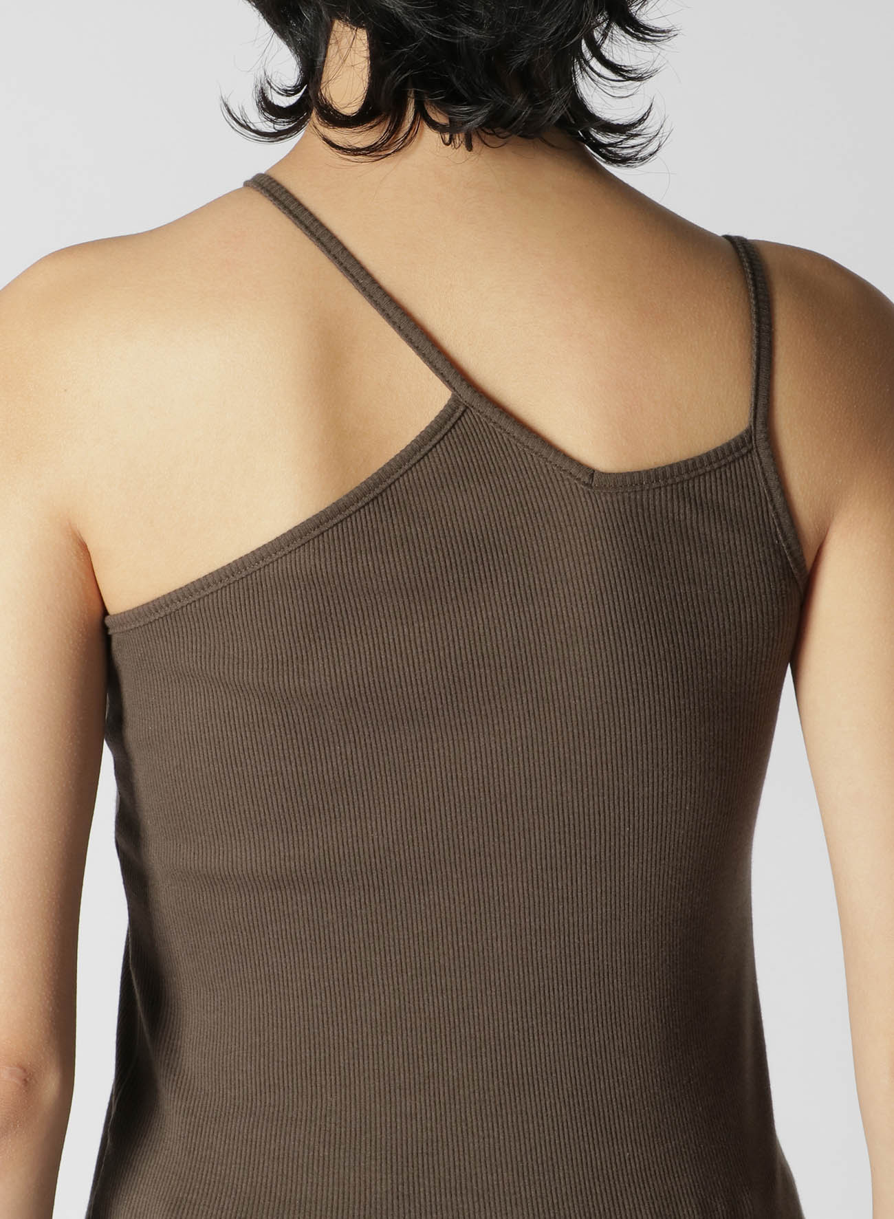 COTTON/RAYON RIB STITCH ASYMMETRIC TANK TOP